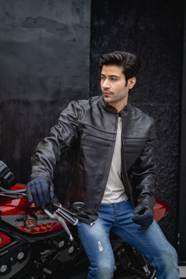 Mens Premium Cowhide Cafe Racer Leather Motorcycle Jacket with Zipper Vents - Image 2