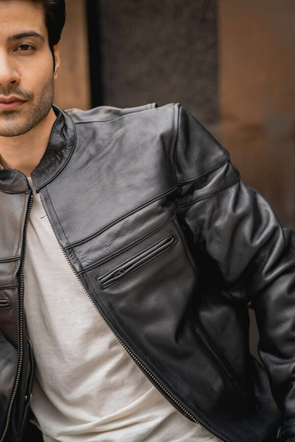Mens Premium Cowhide Cafe Racer Leather Motorcycle Jacket with Zipper Vents - Image 7