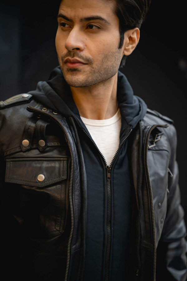 Vance Leather Mens Sven Bomber Black Waxed Premium Cowhide Motorcycle Leather Jacket with Removeable Hood - Image 16