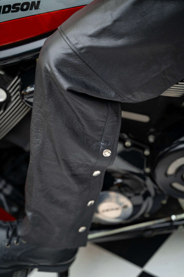 Vance Leather Unisex Classic Black Leather Biker Motorcycle Riding Chaps - Image 7