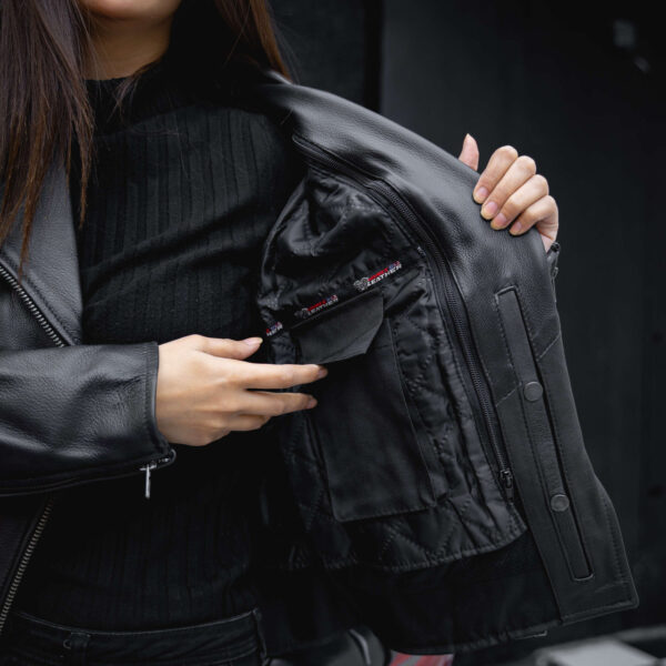Vance Leather Women's Black Leather Braided and Studded Biker Motorcycle Riding Jacket - Image 5