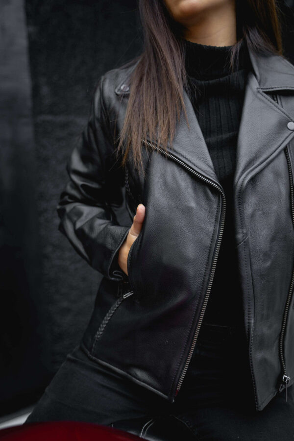 Vance Leather Women's Black Leather Braided and Studded Biker Motorcycle Riding Jacket - Image 11