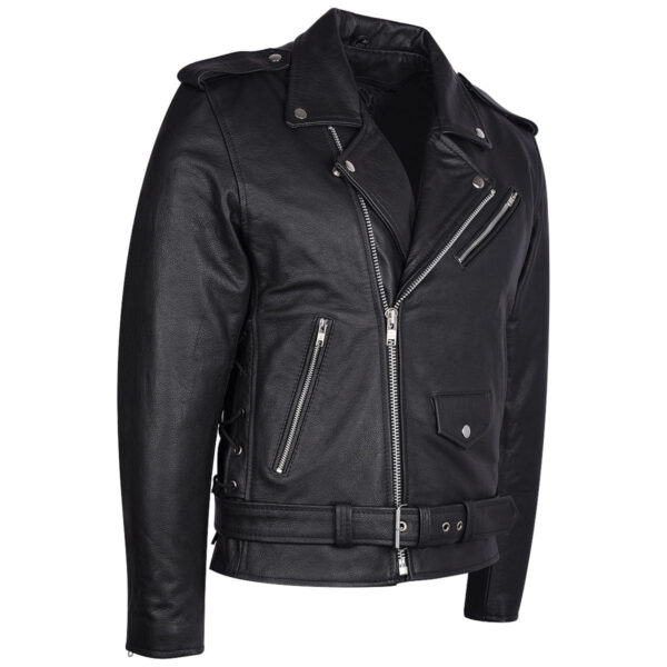 Mens Eagle Embossed Live To Ride - Ride To Live Classic Black Leather Motorcycle Jacket - Image 4