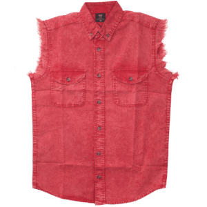 Vance VB734 - Men's Biker Motorcycle Red Acid Wash Cut Off Sleeveless Shirt