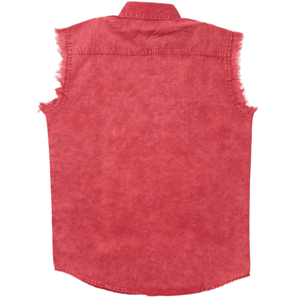 Vance VB734 - Men's Biker Motorcycle Red Acid Wash Cut Off Sleeveless Shirt - Image 2