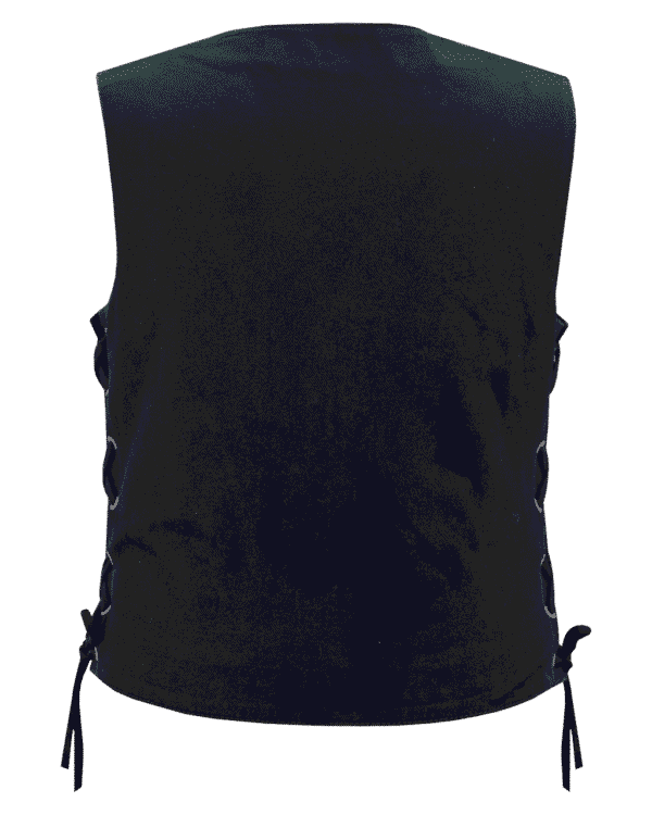 Womens Black Denim V Neck with Snap Opening & Side Laces Motorcycle Vest - Image 5