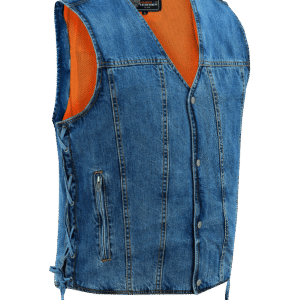 Vance Mens Blue V-Neck Denim Vest for Motorcycle Riders