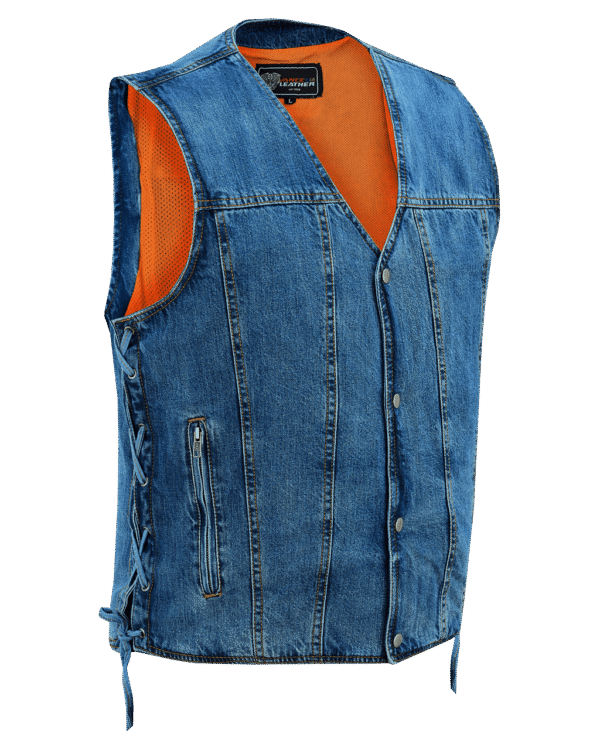 Vance Mens Blue V-Neck Denim Vest for Motorcycle Riders