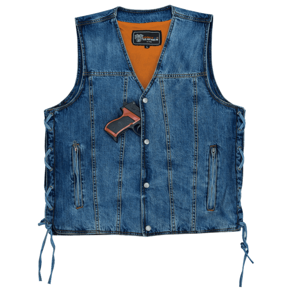 Vance Mens Blue V-Neck Denim Vest for Motorcycle Riders - Image 3