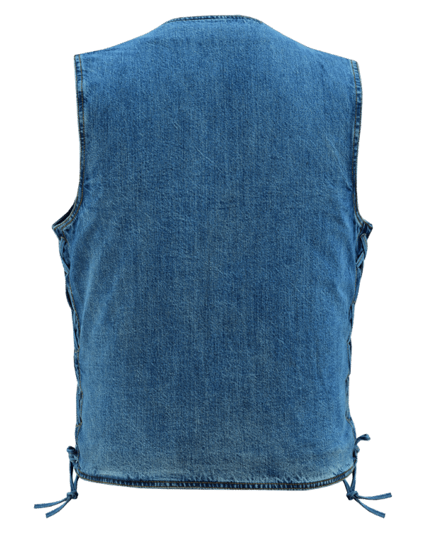 Vance Mens Blue V-Neck Denim Vest for Motorcycle Riders - Image 4