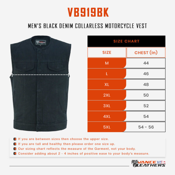 Men's Black Denim Collarless Club Vest with Conceal Carry Pockets - Image 9