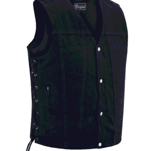 Vance Men's Black V-Neck Denim Vest for Motorcycle Riders