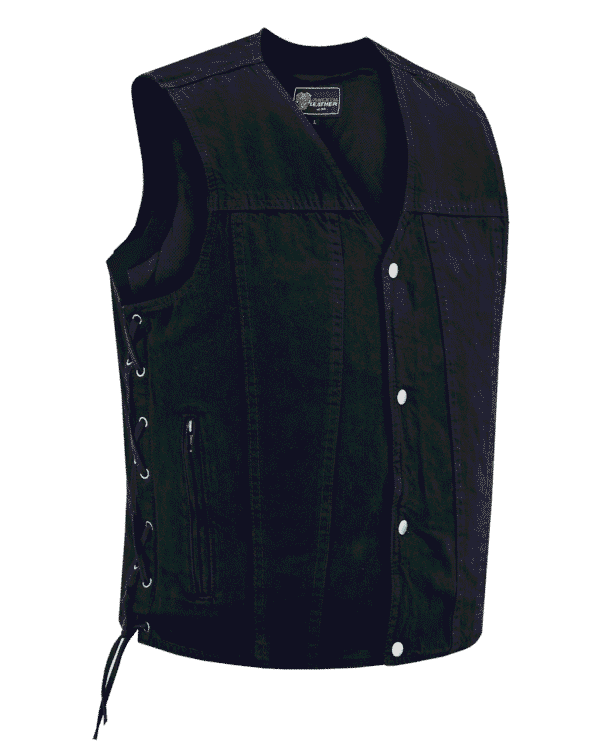 Vance Men's Black V-Neck Denim Vest for Motorcycle Riders