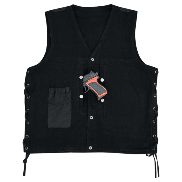 Vance Men's Black V-Neck Denim Vest for Motorcycle Riders - Image 3