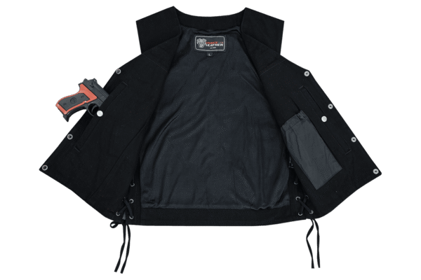Vance Men's Black V-Neck Denim Vest for Motorcycle Riders - Image 4
