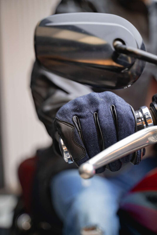 Vance Denim & Leather Motorcycle Gloves (Black) with Mobile Phone Touchscreen - Image 3