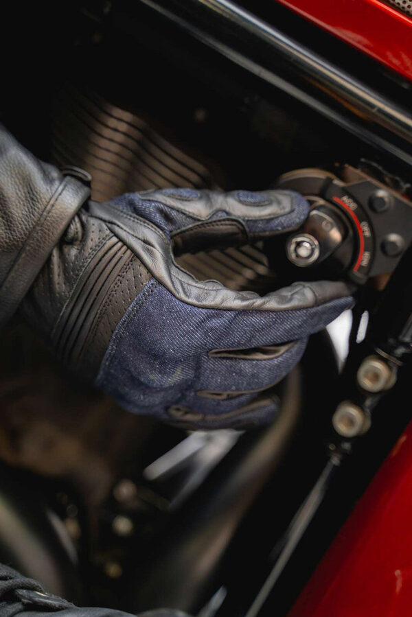 Vance Denim & Leather Motorcycle Gloves (Black) with Mobile Phone Touchscreen - Image 4