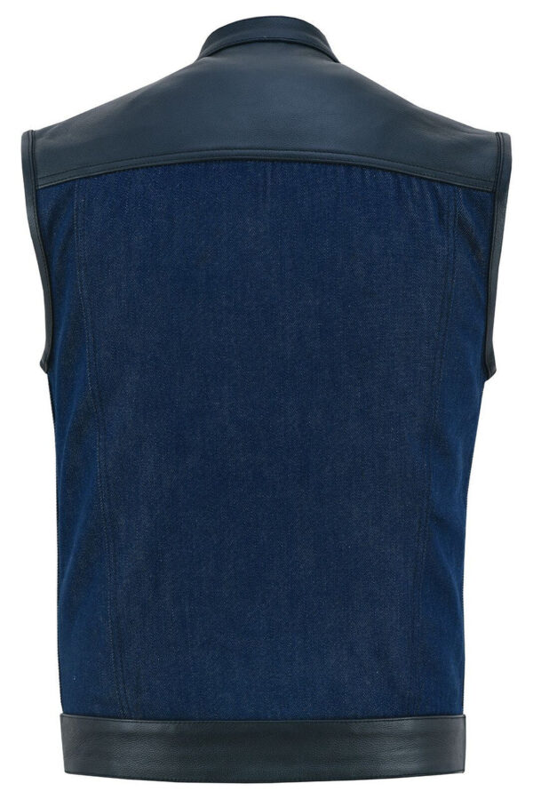 Mens Blue Motorcycle Denim Vest SOA Club Vest with Leather trims - Image 4