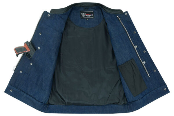 Mens Blue Motorcycle Denim Vest SOA Club Vest with Leather trims - Image 5