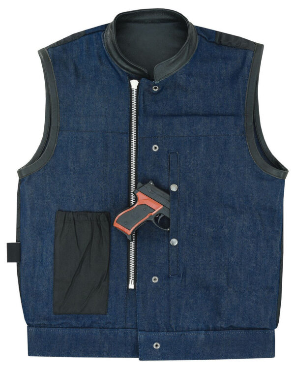 Mens Blue Motorcycle Denim Vest SOA Club Vest with Leather trims - Image 6