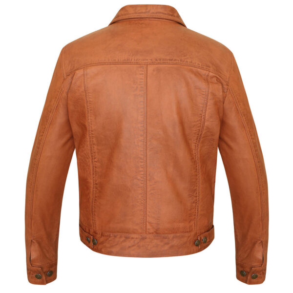 Vance Leathers' Mens Austin Brown Premium Classic Motorcycle Trucker Leather Jacket - Image 3
