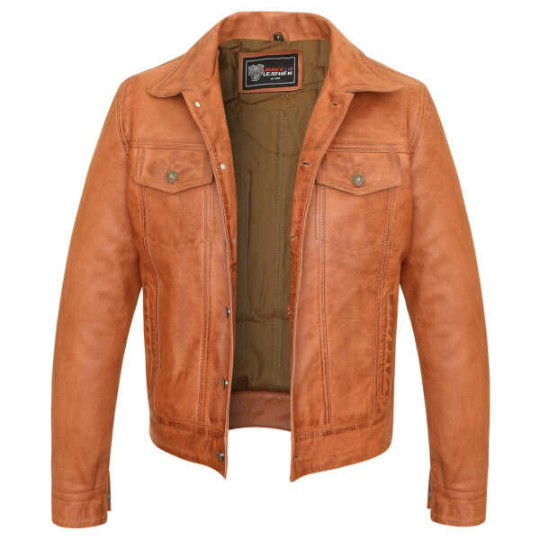 Vance Leathers' Mens Austin Brown Premium Classic Motorcycle Trucker Leather Jacket - Image 4