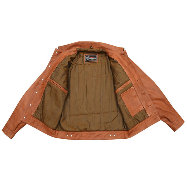 Vance Leathers' Mens Austin Brown Premium Classic Motorcycle Trucker Leather Jacket - Image 5