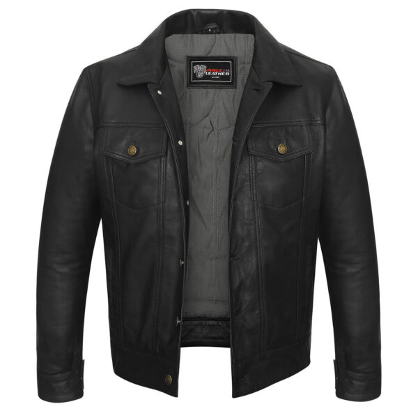 Vance Leathers' Mens Black Premium Classic Motorcycle Trucker Leather Jacket - Image 3