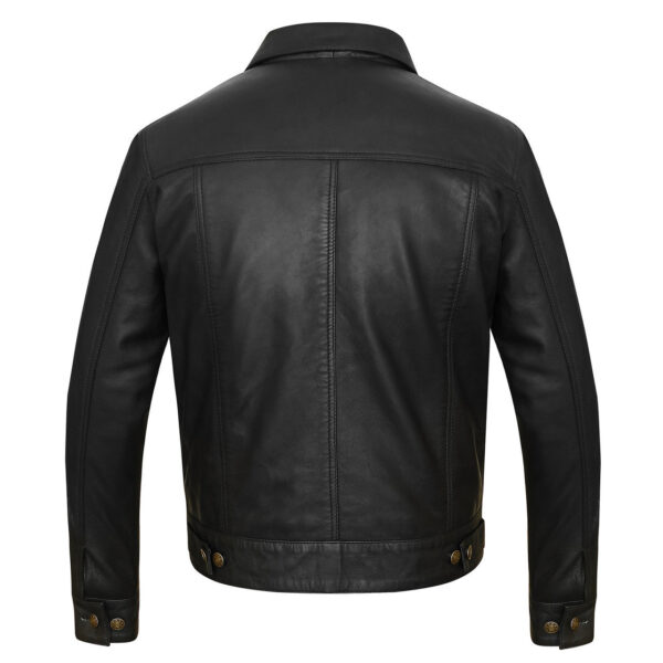 Vance Leathers' Mens Black Premium Classic Motorcycle Trucker Leather Jacket - Image 4