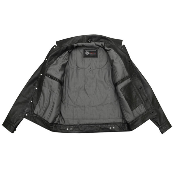Vance Leathers' Mens Black Premium Classic Motorcycle Trucker Leather Jacket - Image 5