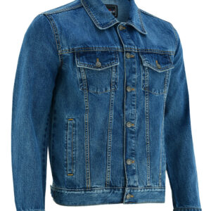 Vance Mens Blue Heavy Duty Denim Button Front Motorcycle Jacket, Jean Jacket for Men