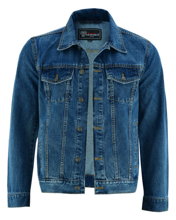 Vance Mens Blue Heavy Duty Denim Button Front Motorcycle Jacket, Jean Jacket for Men - Image 3