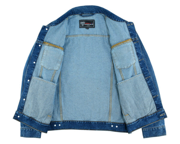 Vance Mens Blue Heavy Duty Denim Button Front Motorcycle Jacket, Jean Jacket for Men - Image 4