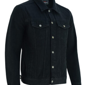 Vance Mens Black Heavy Duty Denim Button Front Motorcycle Jacket, Jean Jacket for Men