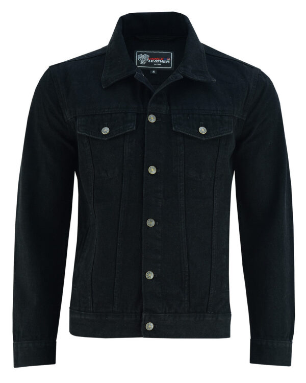 Vance Mens Black Heavy Duty Denim Button Front Motorcycle Jacket, Jean Jacket for Men - Image 2
