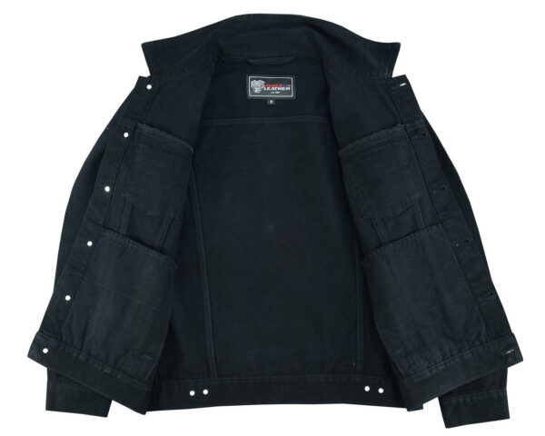 Vance Mens Black Heavy Duty Denim Button Front Motorcycle Jacket, Jean Jacket for Men - Image 5
