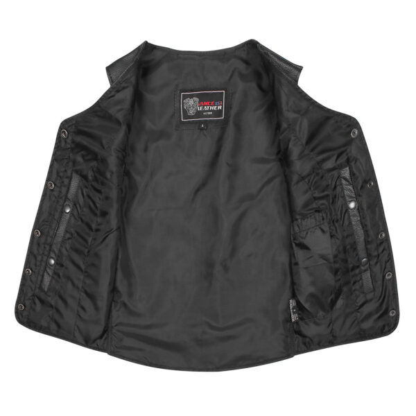 Womens Black Five Snap Lady Biker Leather Motorcycle Vest - Image 4