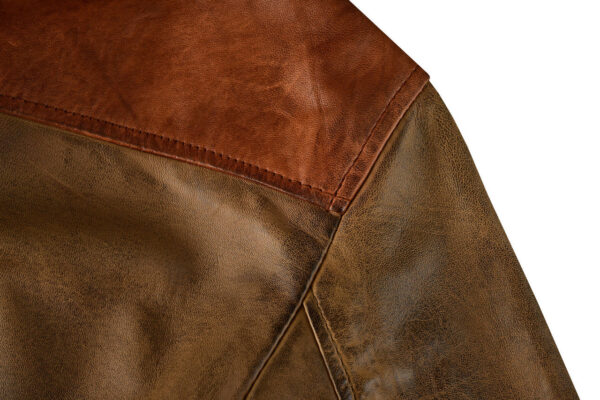 Men's Western Waxed Two-Tone Austin Brown Leather Jacket - Image 5