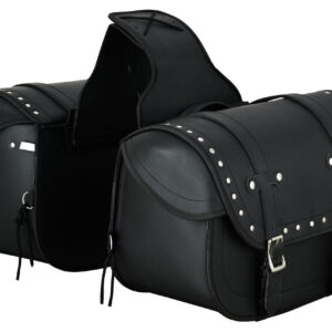 Vance Reinforced Black Studded Motorcycle Saddlebags 30L Water-Resistant Fits Honda, Yamaha, Kawasaki, Indian, and Harley-Davidson