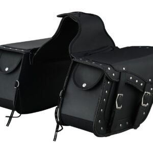 Vance Studded Motorcycle Saddlebags 18L Water-Resistant PVC Reinforced Fit for Honda, Yamaha, Kawasaki, Indian, Harley