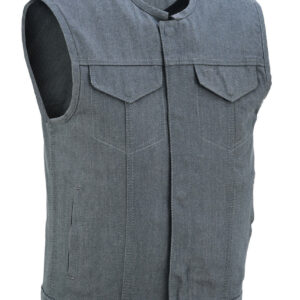 Men's Grey Denim Collarless Club Vest with Conceal Carry Pockets