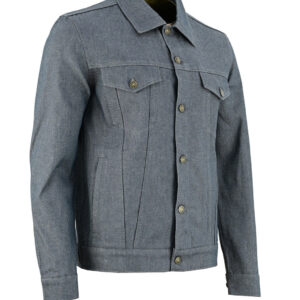 Vance Mens Grey Heavy Duty Denim Button Front Motorcycle Jacket, Jean Jacket for Men