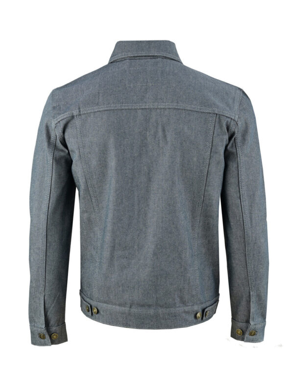 Vance Mens Grey Heavy Duty Denim Button Front Motorcycle Jacket, Jean Jacket for Men - Image 3