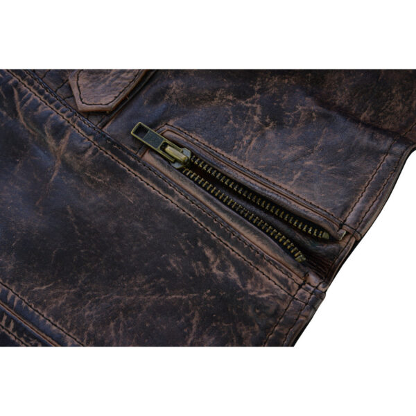 High Mileage Womens Vintage Brown Premium Cowhide Biker Motorcycle Leather Vest With Buckles - Image 6