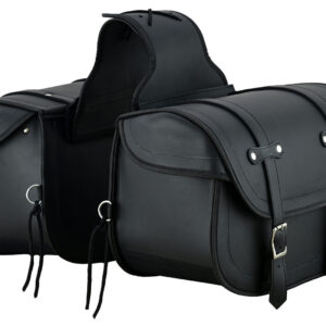 Vance Reinforced Black Plain Motorcycle Saddlebags 30L Water-Resistant Fits Honda, Yamaha, Kawasaki, Indian, and Harley-Davidson