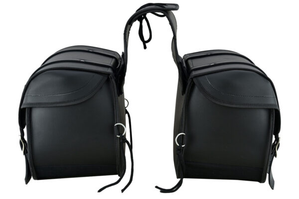 Vance Reinforced Black Plain Motorcycle Saddlebags 30L Water-Resistant Fits Honda, Yamaha, Kawasaki, Indian, and Harley-Davidson - Image 4