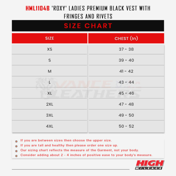 High Mileage 'Roxy' Ladies Premium Black Vest with Fringes and Rivets - Image 15