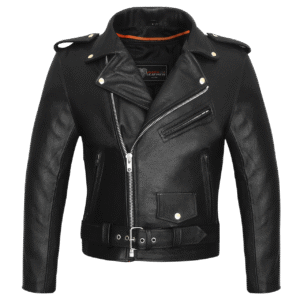 Vance Classic Police Style Black Leather Motorcycle Jacket with Quilted Liner