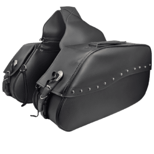 Vance Black Studded Motorcycle Saddlebags 30L Water-Resistant Fits Honda, Yamaha, Kawasaki, Indian, and Harley