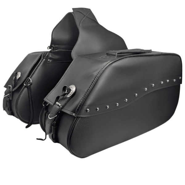 Vance Black Studded Motorcycle Saddlebags 30L Water-Resistant Fits Honda, Yamaha, Kawasaki, Indian, and Harley